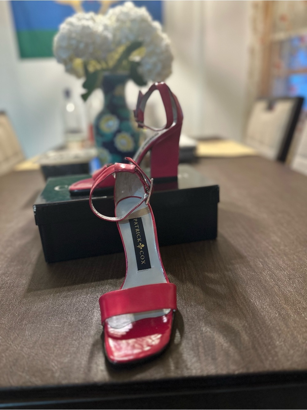 Patrick Cox Red Ankle-Strap Block Heel Sandals